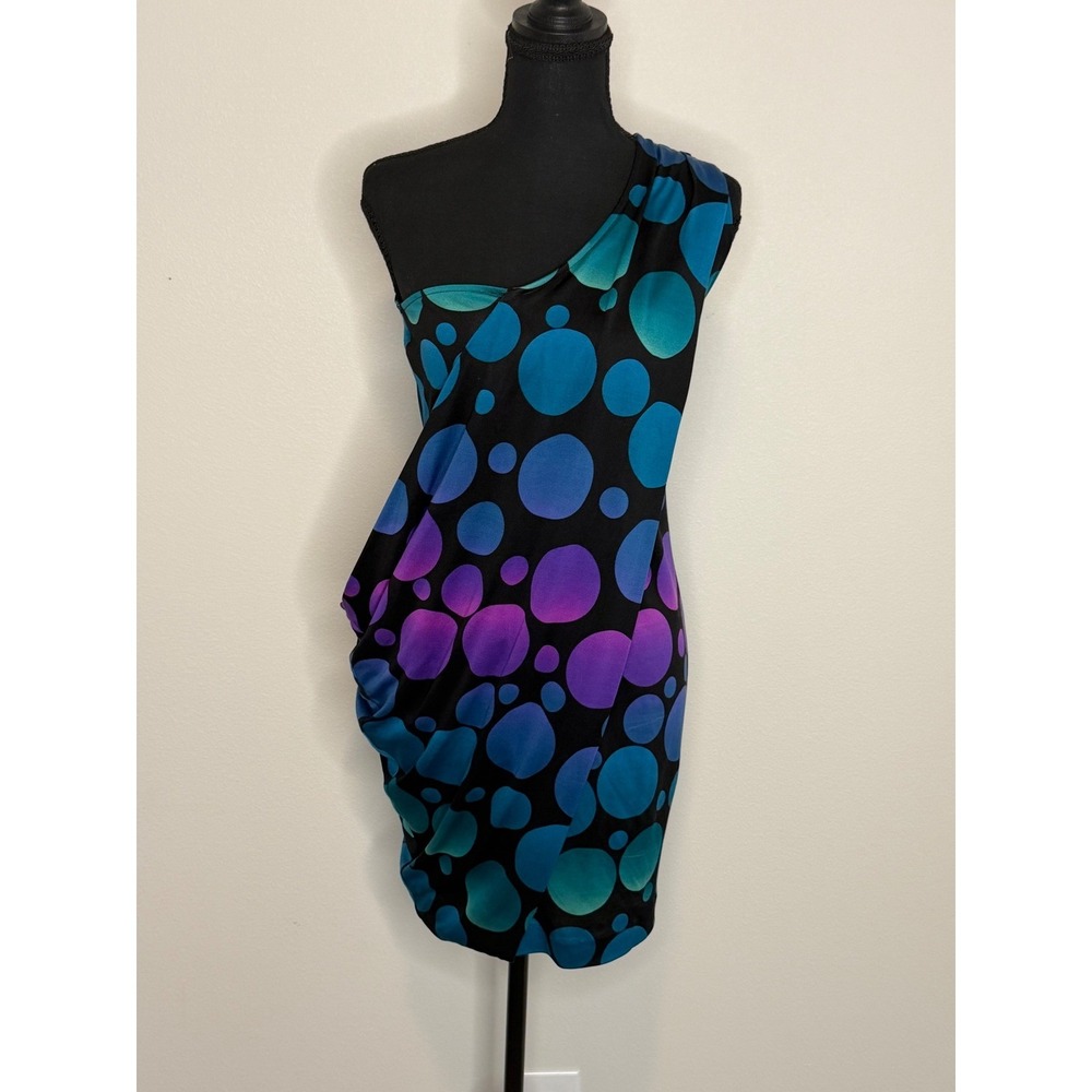 Diane von Furstenberg Juan Silk One Shoulder Polka Dot Draped Mini Dress Size 2